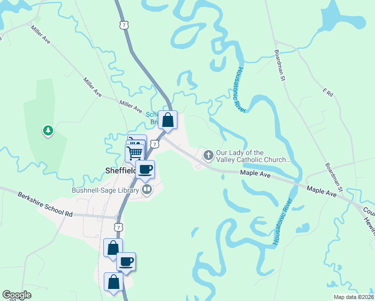 map of restaurants, bars, coffee shops, grocery stores, and more near 59 Maple Avenue in Sheffield