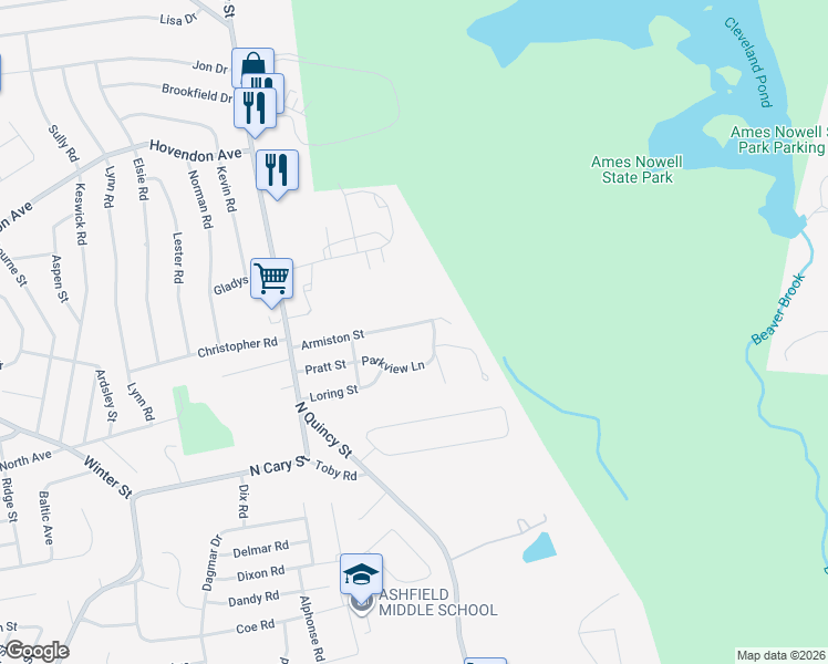 map of restaurants, bars, coffee shops, grocery stores, and more near 105 Armiston Street in Brockton
