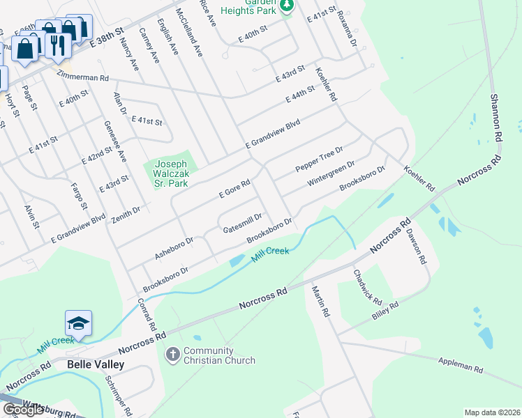 map of restaurants, bars, coffee shops, grocery stores, and more near 2246 Gatesmill Drive in Erie