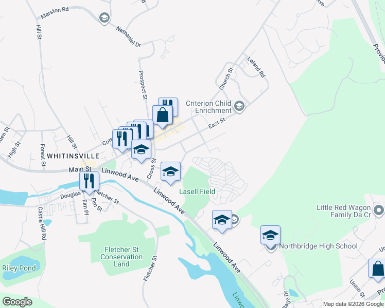 map of restaurants, bars, coffee shops, grocery stores, and more near 24 Willow Street in Northbridge
