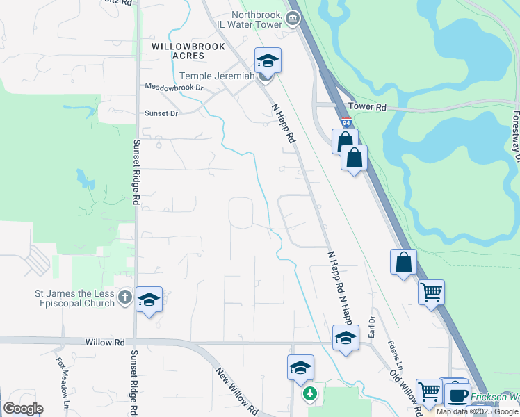 map of restaurants, bars, coffee shops, grocery stores, and more near 2132 Middlefork Road in Northfield