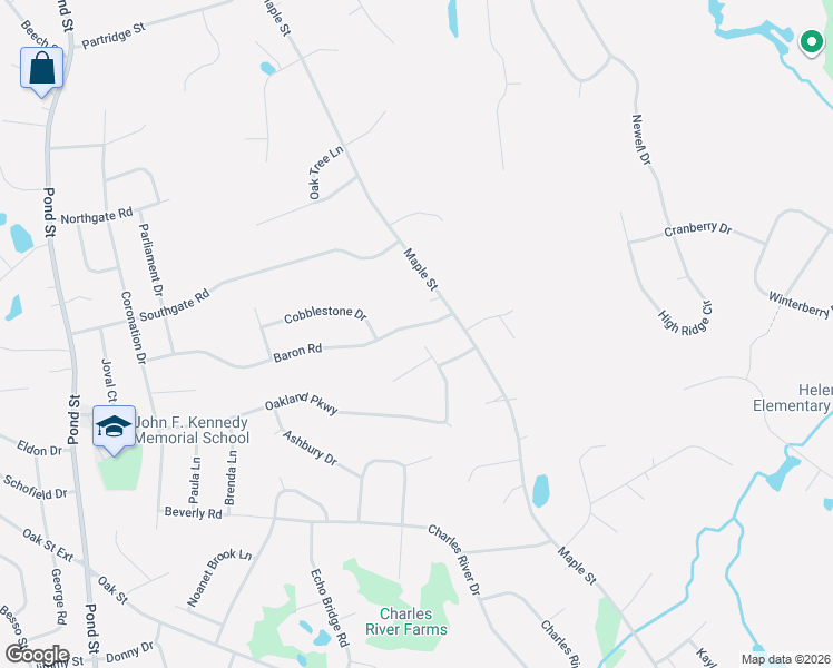 map of restaurants, bars, coffee shops, grocery stores, and more near 41 Baron Road in Franklin