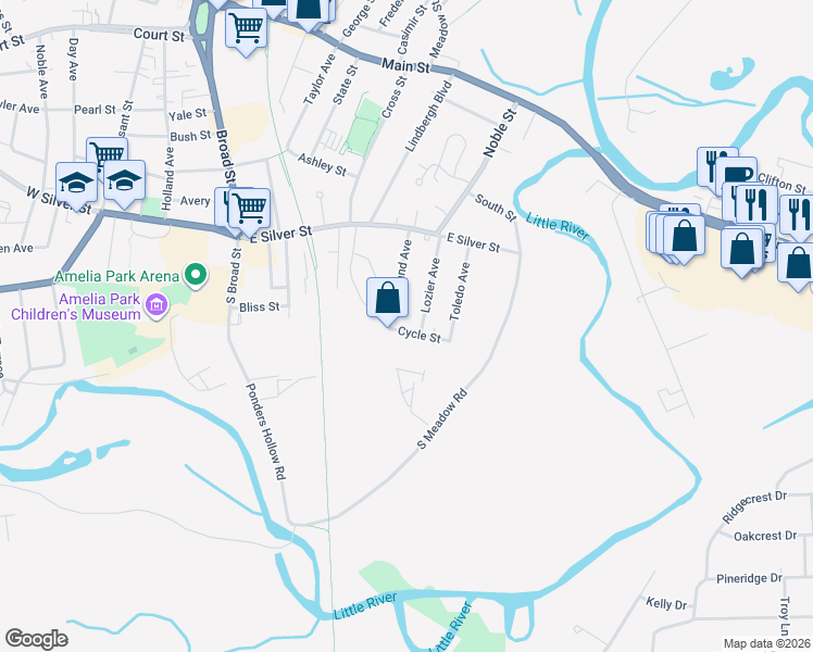 map of restaurants, bars, coffee shops, grocery stores, and more near 6 Cycle Street in Westfield