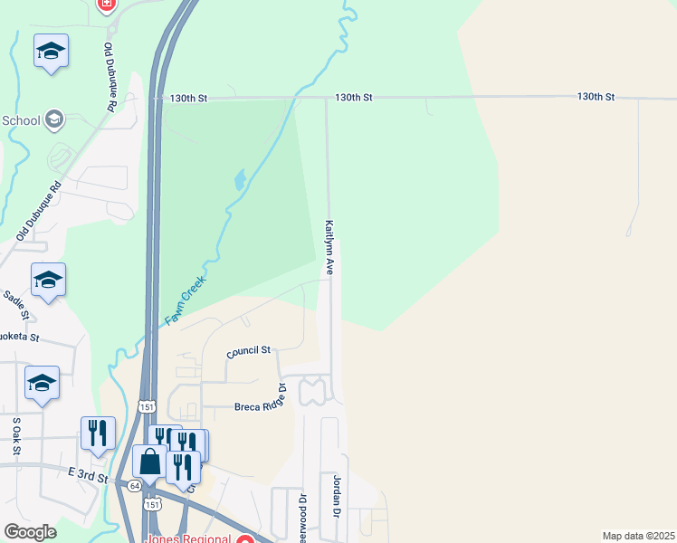 map of restaurants, bars, coffee shops, grocery stores, and more near 536 Kaitlynn Avenue in Anamosa