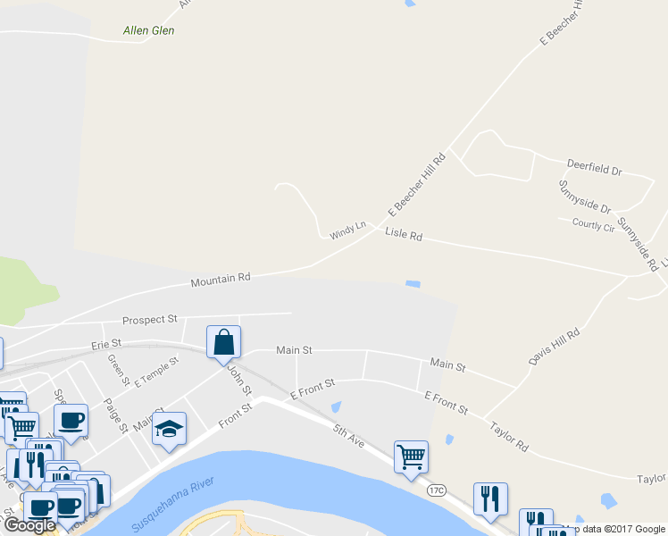 map of restaurants, bars, coffee shops, grocery stores, and more near 922 Mountain Road in Owego