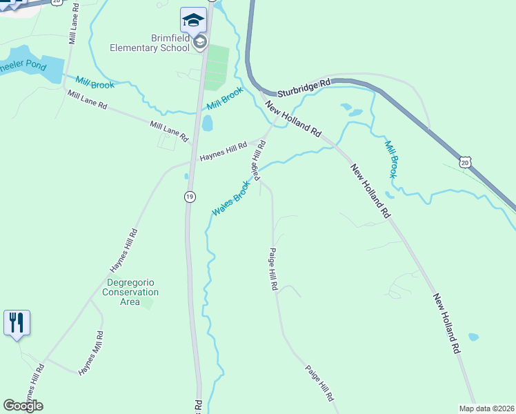 map of restaurants, bars, coffee shops, grocery stores, and more near 30 Paige Hill Road in Brimfield