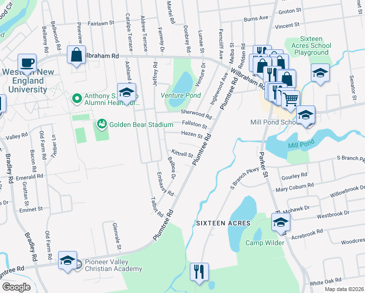 map of restaurants, bars, coffee shops, grocery stores, and more near 51 Kittrell Street in Springfield