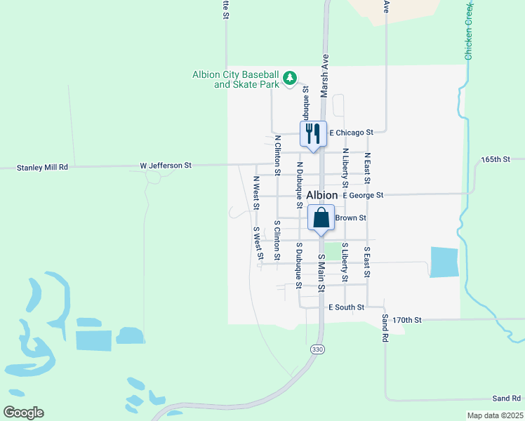 map of restaurants, bars, coffee shops, grocery stores, and more near 101-199 South West Street in Albion