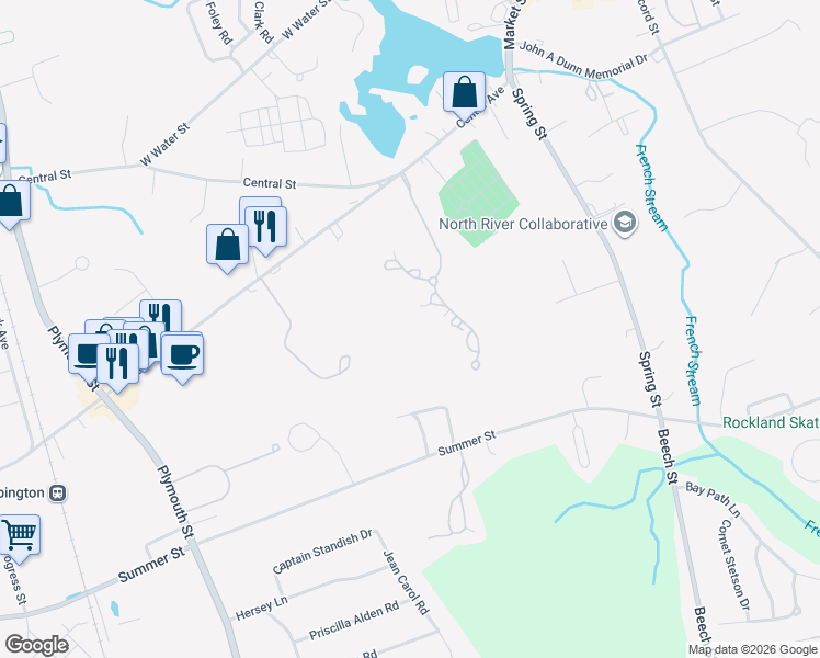 map of restaurants, bars, coffee shops, grocery stores, and more near 84 Willow Pond Drive in Rockland