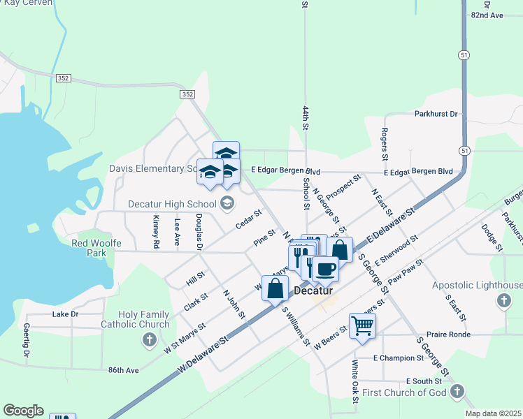 map of restaurants, bars, coffee shops, grocery stores, and more near 110 Cedar Street in Decatur
