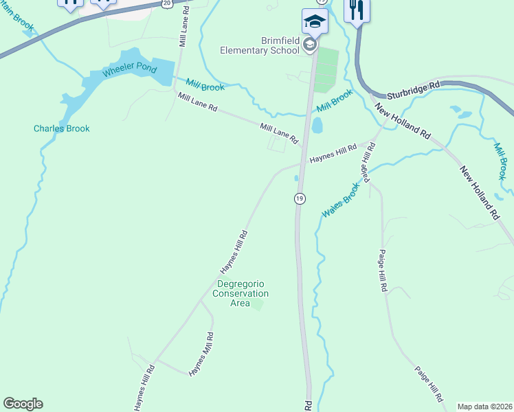 map of restaurants, bars, coffee shops, grocery stores, and more near 57-63 Haynes Hill Road in Brimfield