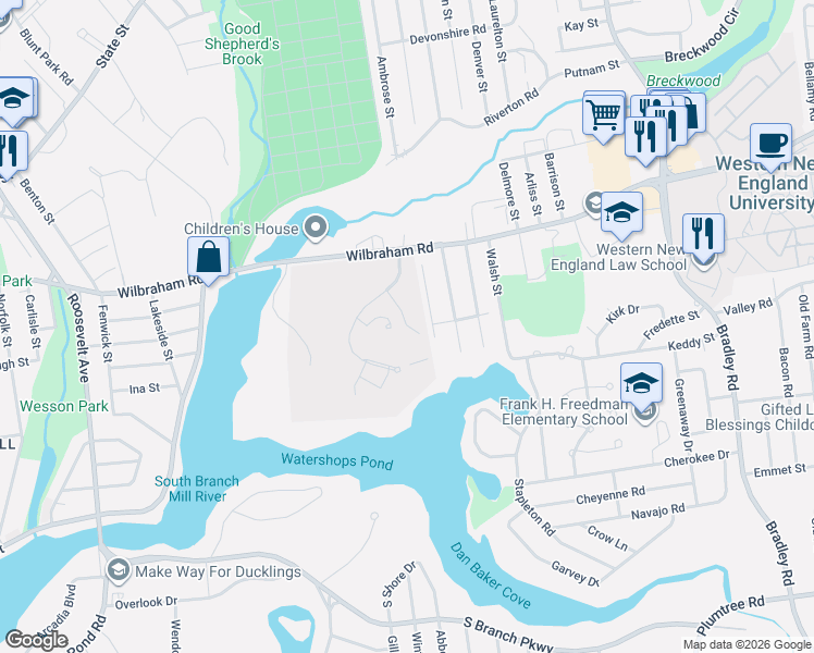 map of restaurants, bars, coffee shops, grocery stores, and more near 45 Pocantico Avenue in Springfield