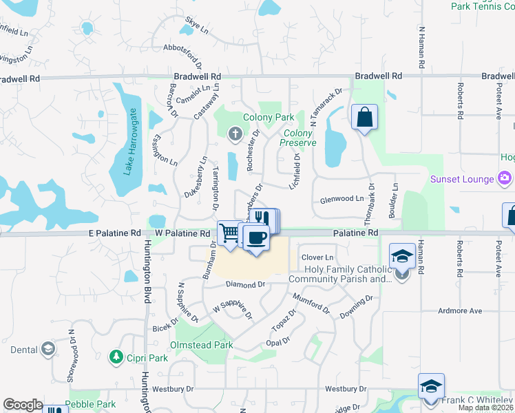 map of restaurants, bars, coffee shops, grocery stores, and more near 4902 Turnberry Drive in Hoffman Estates