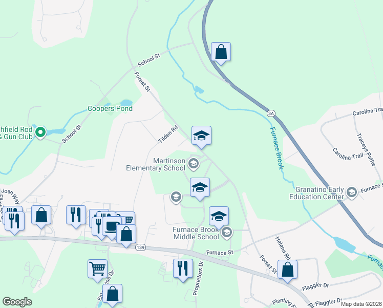 map of restaurants, bars, coffee shops, grocery stores, and more near 275 Forest Street in Marshfield