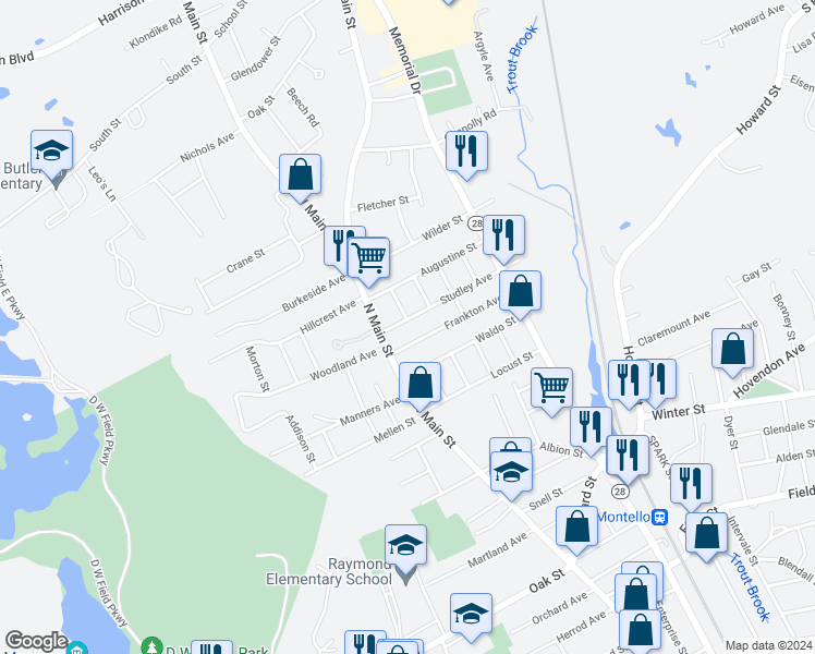 map of restaurants, bars, coffee shops, grocery stores, and more near 19 Studley Avenue in Brockton