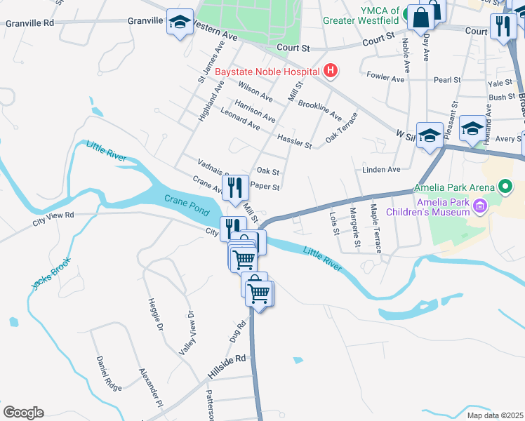 map of restaurants, bars, coffee shops, grocery stores, and more near 15 Paper Street in Westfield