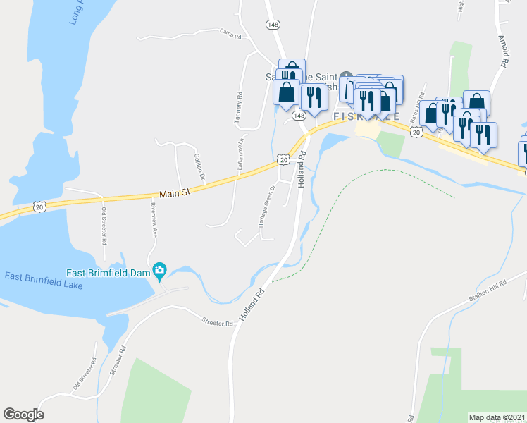 map of restaurants, bars, coffee shops, grocery stores, and more near 511 Heritage Green Drive in Sturbridge