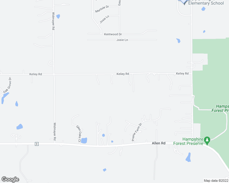 map of restaurants, bars, coffee shops, grocery stores, and more near 45W567 Kelley Road in Hampshire