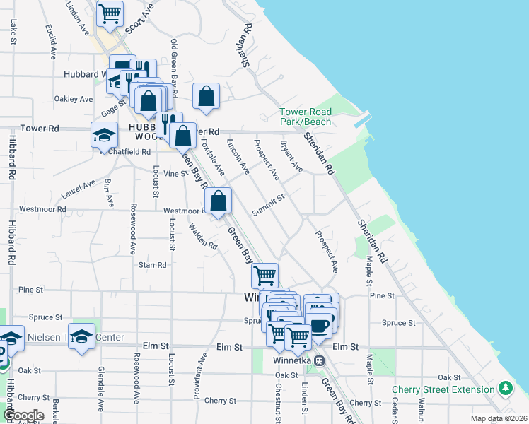 map of restaurants, bars, coffee shops, grocery stores, and more near 780 Lincoln Avenue in Winnetka