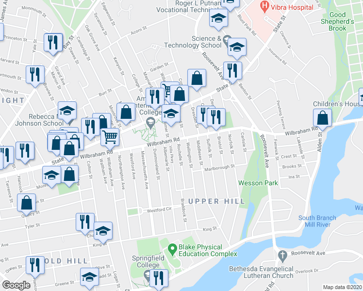 map of restaurants, bars, coffee shops, grocery stores, and more near in Springfield