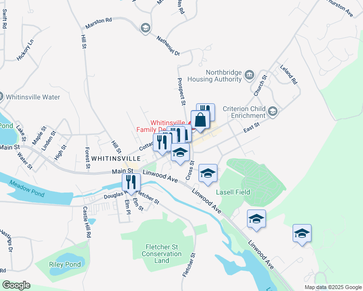map of restaurants, bars, coffee shops, grocery stores, and more near 111 Church Street in Northbridge