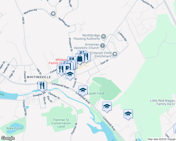map of restaurants, bars, coffee shops, grocery stores, and more near 53 East Street in Northbridge