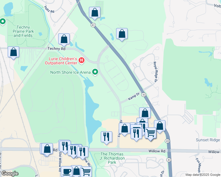 map of restaurants, bars, coffee shops, grocery stores, and more near 2240 Washington Drive in Northbrook