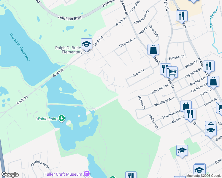 map of restaurants, bars, coffee shops, grocery stores, and more near 29 Leo's Lane in Avon