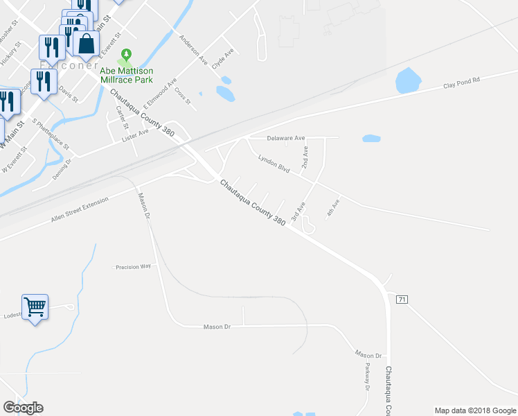 map of restaurants, bars, coffee shops, grocery stores, and more near 2601 1st Avenue in Falconer