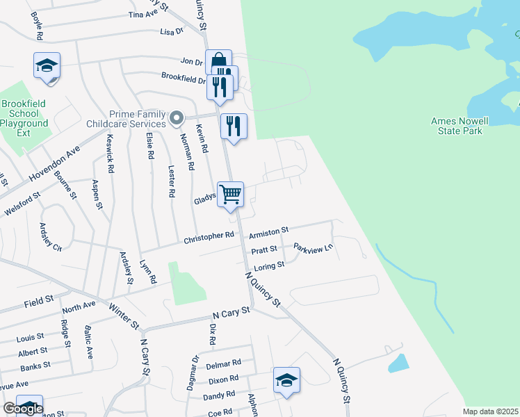 map of restaurants, bars, coffee shops, grocery stores, and more near 300 Regency Lane in Abington
