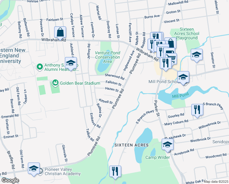 map of restaurants, bars, coffee shops, grocery stores, and more near 31 Hazen Street in Springfield