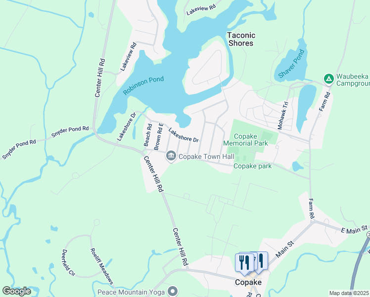 map of restaurants, bars, coffee shops, grocery stores, and more near 184-185 Lakeshore Drive in Copake