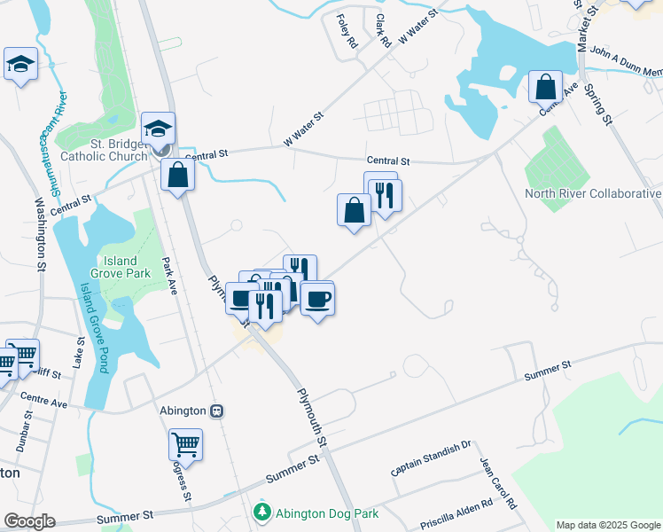 map of restaurants, bars, coffee shops, grocery stores, and more near 460 Centre Avenue in Abington