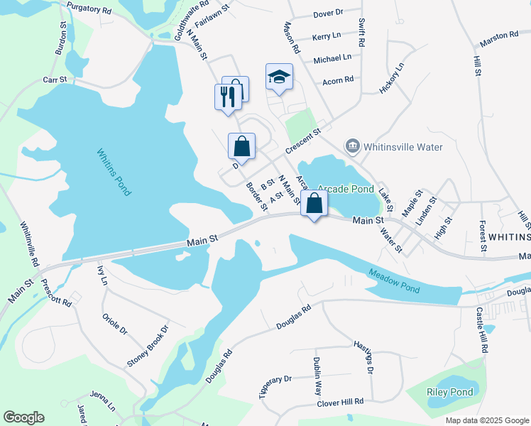 map of restaurants, bars, coffee shops, grocery stores, and more near 476 Main Street in Northbridge