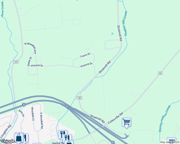 map of restaurants, bars, coffee shops, grocery stores, and more near 104 Victoria Drive in Binghamton