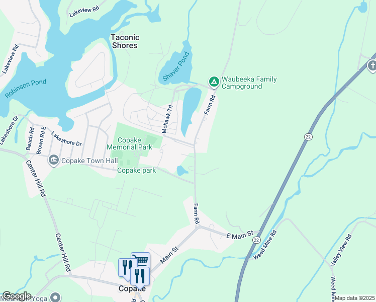 map of restaurants, bars, coffee shops, grocery stores, and more near 6 Parkview Court in Copake