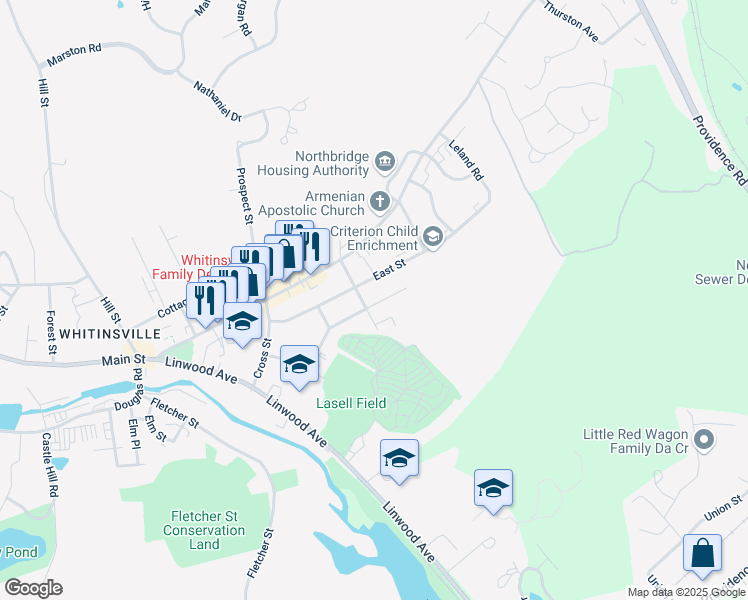 map of restaurants, bars, coffee shops, grocery stores, and more near 27 Brook Street in Northbridge