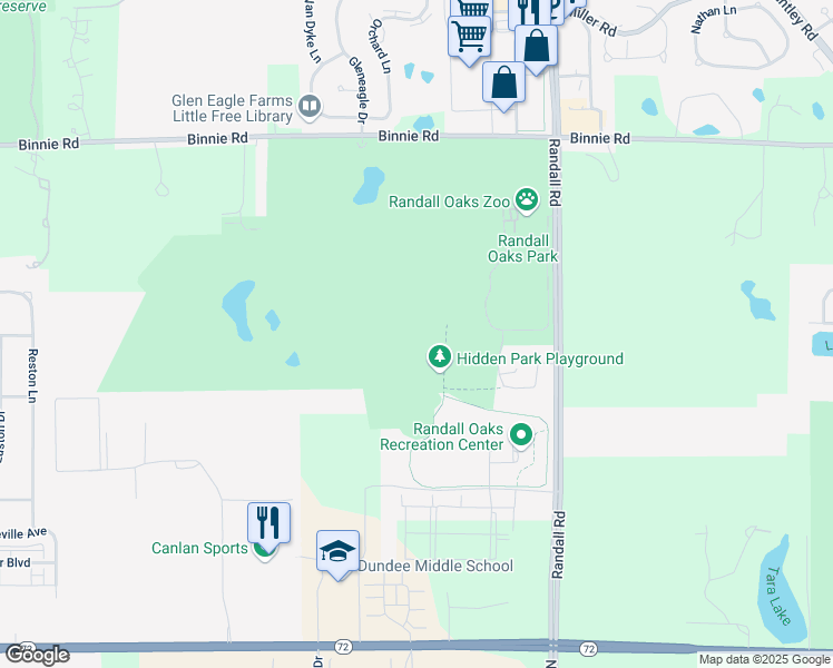 map of restaurants, bars, coffee shops, grocery stores, and more near 750 North Randall Road in West Dundee