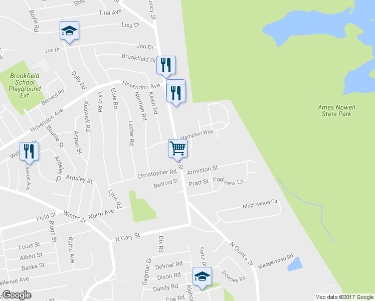 map of restaurants, bars, coffee shops, grocery stores, and more near 300 Regency Lane in Abington