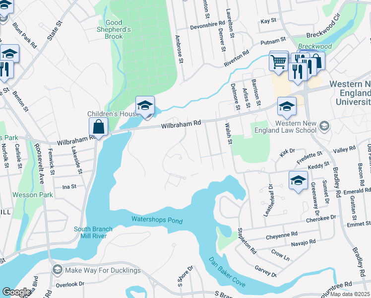 map of restaurants, bars, coffee shops, grocery stores, and more near 45 Pocantico Avenue in Springfield