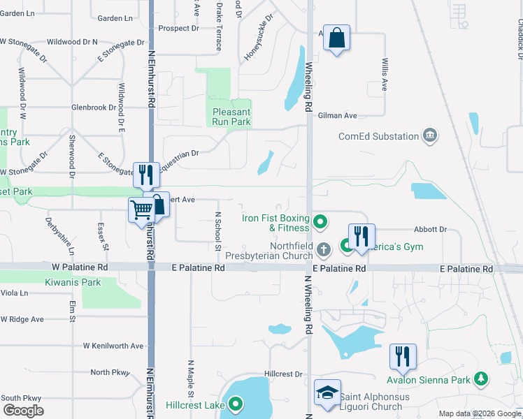 map of restaurants, bars, coffee shops, grocery stores, and more near 1450 Sandpebble Drive in Wheeling