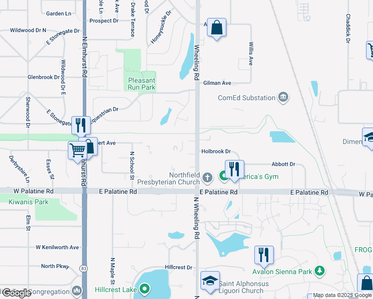 map of restaurants, bars, coffee shops, grocery stores, and more near 1425 Sandpebble Drive in Wheeling