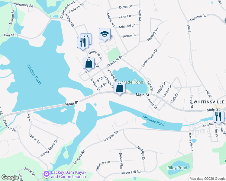 map of restaurants, bars, coffee shops, grocery stores, and more near 414 Main Street in Northbridge
