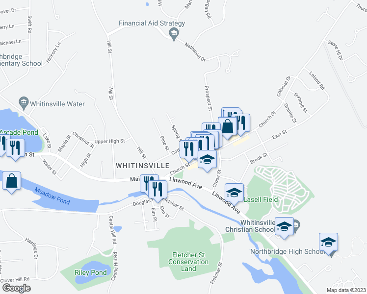 map of restaurants, bars, coffee shops, grocery stores, and more near 2 Spring Street in Northbridge