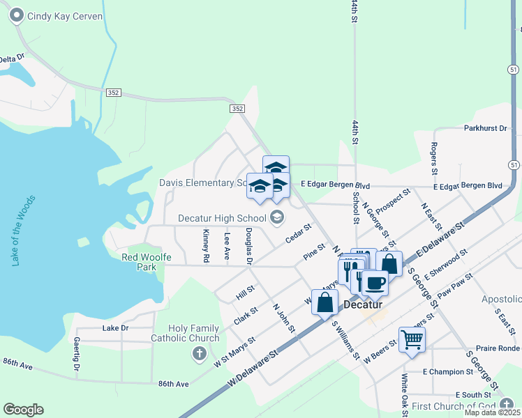 map of restaurants, bars, coffee shops, grocery stores, and more near 110 Cedar Street in Decatur