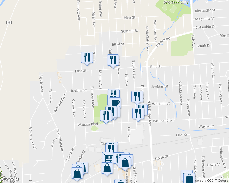 map of restaurants, bars, coffee shops, grocery stores, and more near 226 Oak Hill Avenue in Endicott