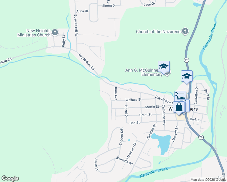 map of restaurants, bars, coffee shops, grocery stores, and more near 1317 Irma Ave in Endicott