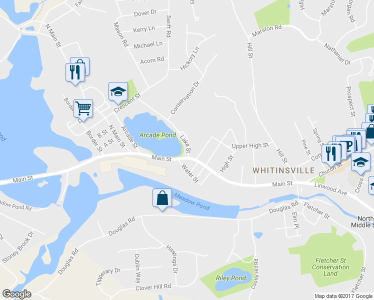 map of restaurants, bars, coffee shops, grocery stores, and more near 3 Lake Street in Northbridge