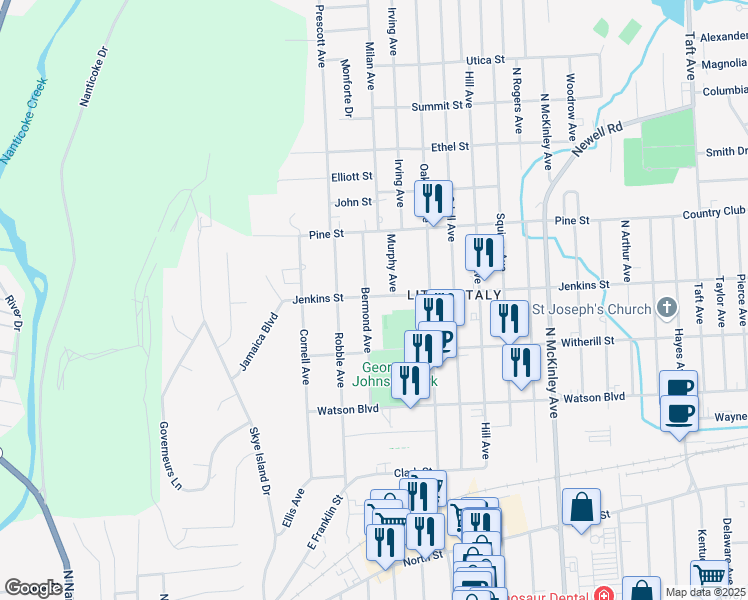 map of restaurants, bars, coffee shops, grocery stores, and more near 222 Bermond Avenue in Endicott