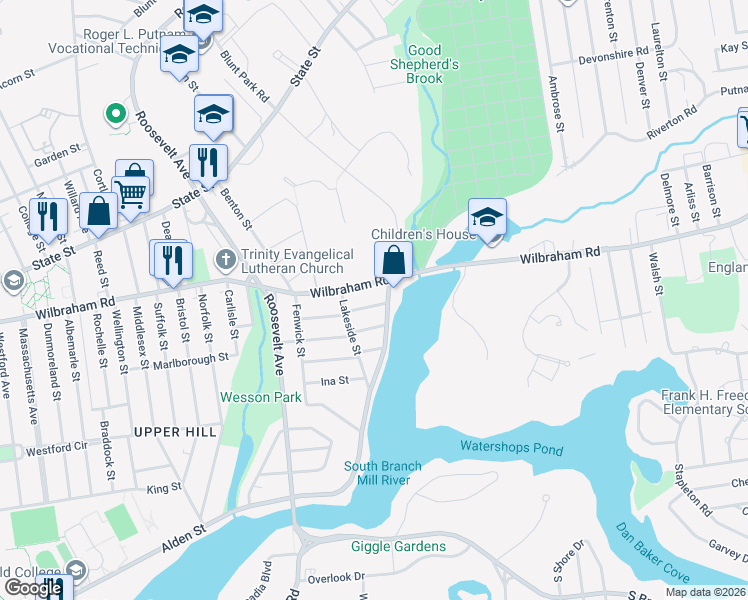 map of restaurants, bars, coffee shops, grocery stores, and more near 34 Elsie Street in Springfield